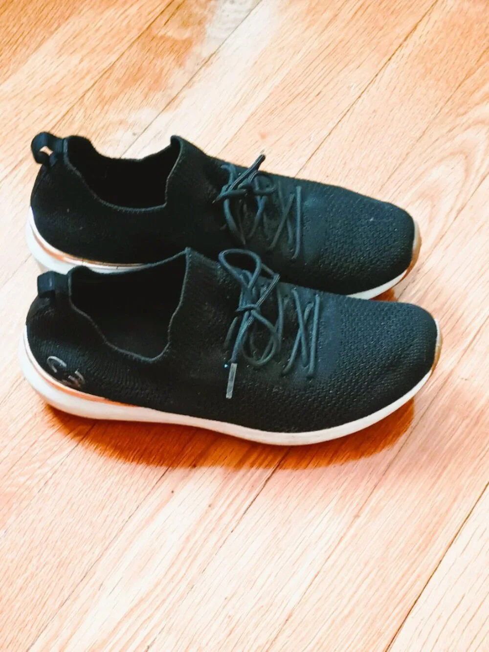 Skechers Stretch Fit Black Sneakers 8 Woman's Mesh Lace Up Shoes